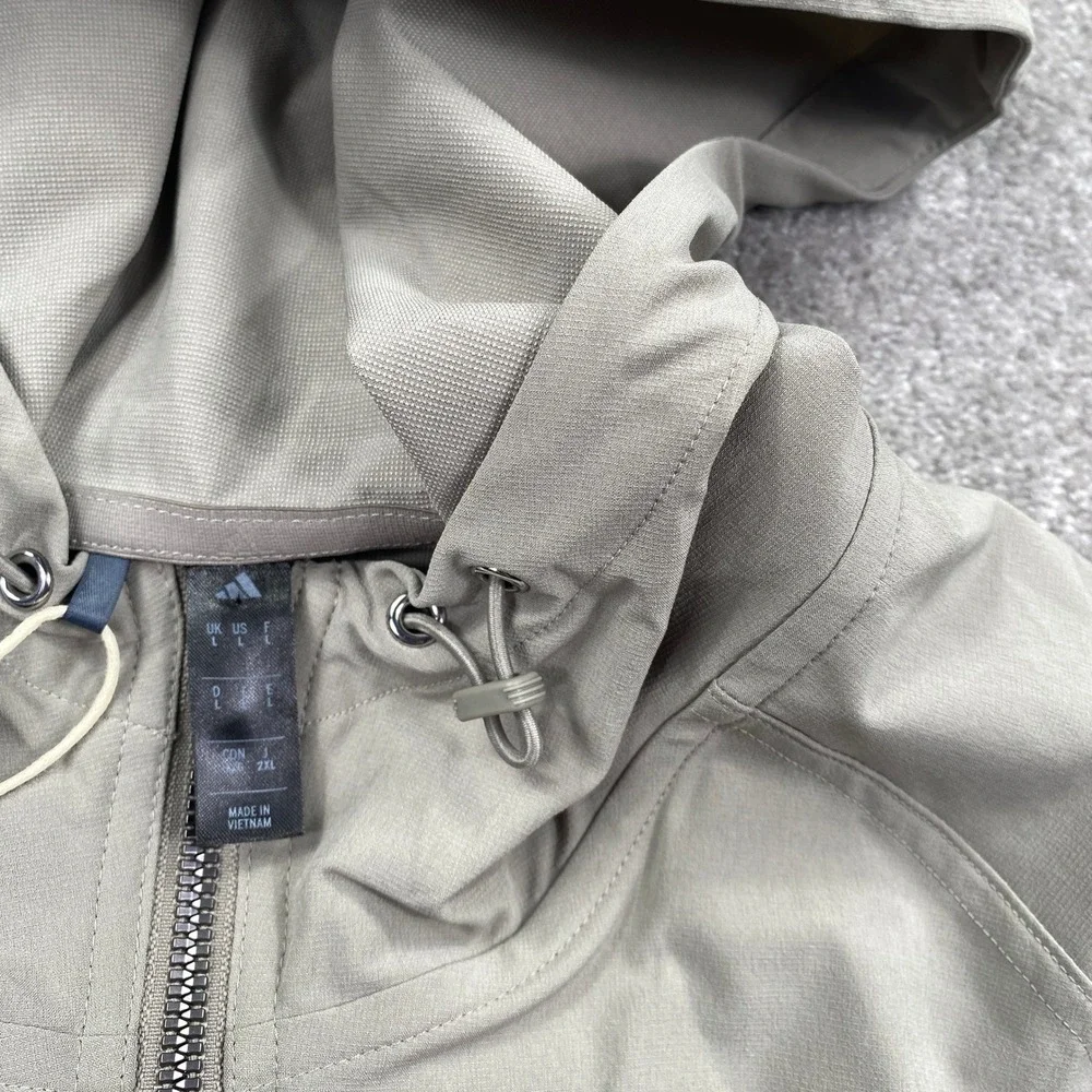 Adidas Windbreaker Jacket Mens Large Beige Go-To Full Zip Hooded JL7915 New